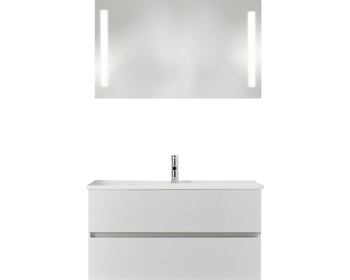 PELIPAL Badkamermeubelset Cavallino greeploos 100 cm incl. spiegel met verlichting wit hoogglans