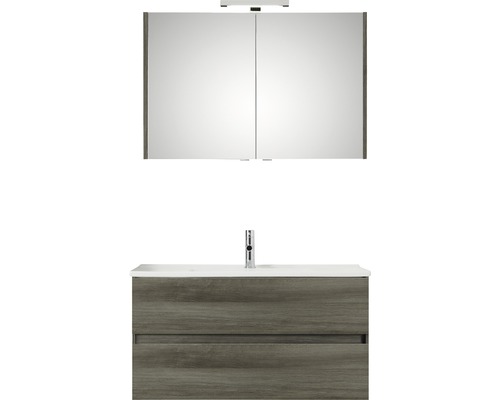 PELIPAL Badkamermeubelset Cavallino greeploos 100 cm incl. spiegelkast met verlichting grafiet structuur