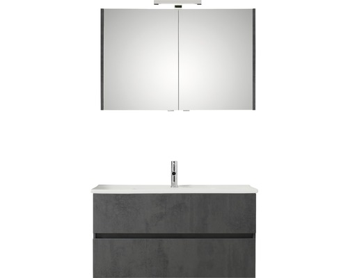 PELIPAL Badkamermeubelset Cavallino greeploos 100 cm incl. spiegelkast met verlichting oxid donkergrijs