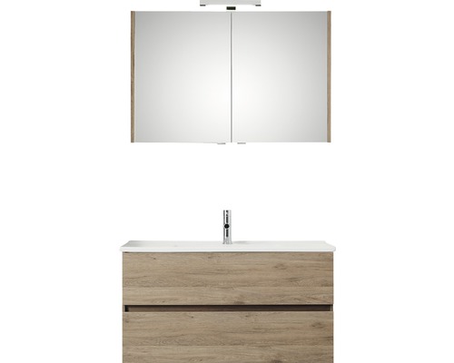 PELIPAL Badkamermeubelset Cavallino greeploos 100 cm incl. spiegelkast met verlichting sanremo eiken
