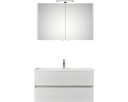 PELIPAL Badkamermeubelset Cavallino greeploos 100 cm incl. spiegelkast met verlichting wit hoogglans