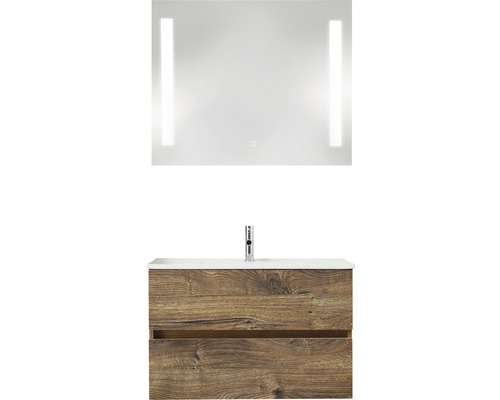 PELIPAL Badkamermeubelset Cavallino greeploos 75 cm incl. spiegel met verlichting ribbeck eiken-0