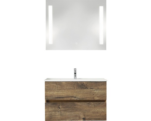 PELIPAL Badkamermeubelset Cavallino met spiegel en wastafel 75 cm ribbeck eiken Wastafelcombinatie met spiegel en twee laden in houtdesign