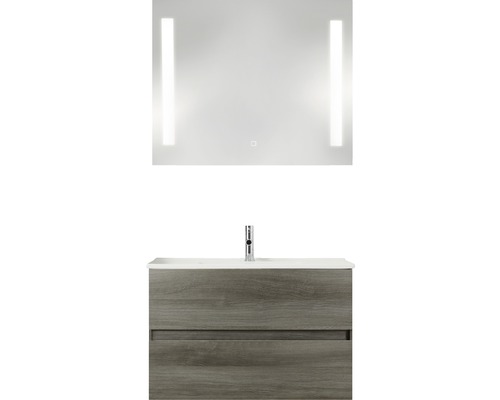 PELIPAL Badkamermeubelset Cavallino greeploos 75 cm incl. spiegel met verlichting grafiet structuur-0