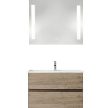 Wastafelcombinatie met spiegel en onderkast in houtlook