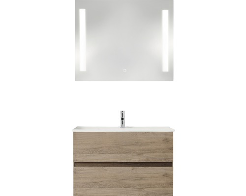 PELIPAL Badkamermeubelset Cavallino met spiegel en wastafel 75 cm sanremo eiken Wastafelcombinatie met spiegel en onderkast in houtlook