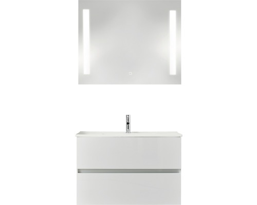 PELIPAL Badkamermeubelset Cavallino greeploos 75 cm incl. spiegel met verlichting wit hoogglans-0