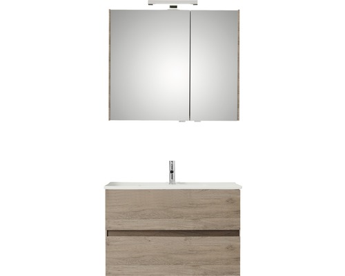 PELIPAL Badkamermeubelset Cavallino greeploos 75 cm incl. spiegelkast met verlichting sanremo eiken