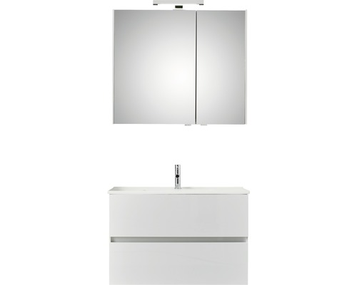 PELIPAL Badkamermeubelset Cavallino greeploos 75 cm incl. spiegelkast met verlichting wit hoogglans