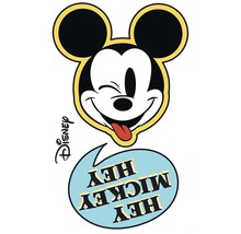 Mickey Mouse motief met tekstballon en Disney logo