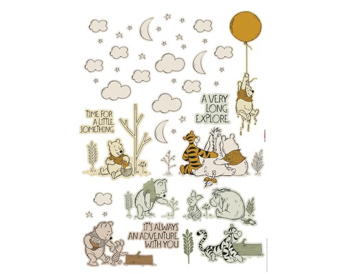 Winnie de Poeh muurstickers met wolken, maan, sterren en belettering Winnie de Poeh muurstickers met wolken, maan, sterren en belettering
