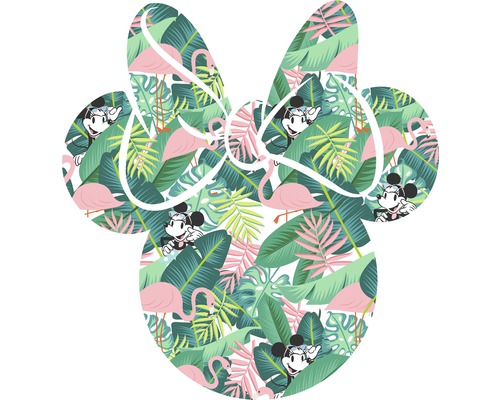 KOMAR Muursticker Dot DD1-009 Mickey tropical 127x127 cm Minnie Mouse hoofd gevuld met tropische bladeren, flamingo''s en Minnie Mouse figuren