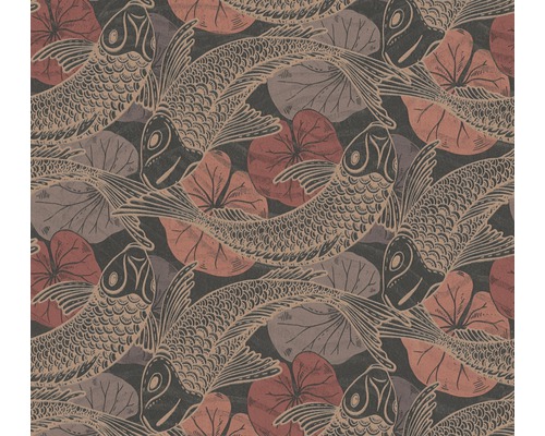 Behang met vis- en waterleliepatroon