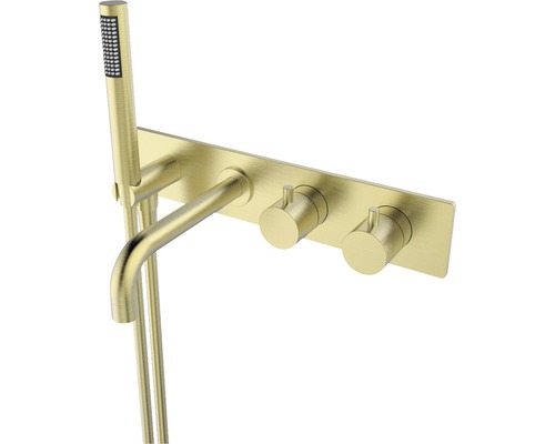 Complete inbouw badthermostaatset met omstelling Chic geborsteld messing Douchekraan met handdouche en twee draaiknoppen