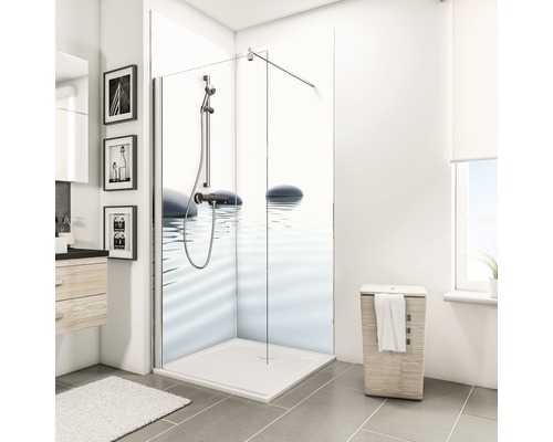 SCHULTE Doucheachterwand ExpressPlus DecoDesign wit 210x90 cm Moderne badkamer met douchecabine, wastafel en wasmand