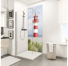 Inloopdouche met vuurtoren design achterwand in de badkamer