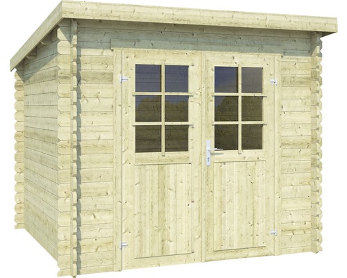 OUTDOOR LIFE Blokhut Indi geïmpregneerd vurenhout olijfgroen 230x230 cm Houten tuinhuis met dubbele deur en ramen