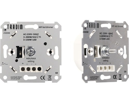 Tradim logo, WiFi led dimmer, 2500 Watt, overbelastingskortsluitbeveiliging