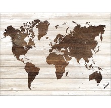 Wereldkaart op houten planken
