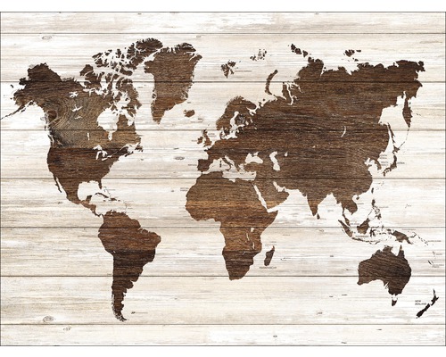 Wereldkaart op houten planken