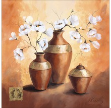 Schilderij met vazen en witte bloementakken