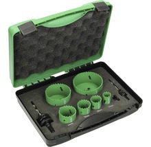 Gatenzagenset in een groene gereedschapskoffer