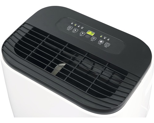 Bovenzijde van een luchtontvochtiger met bedieningspaneel en ventilatierooster