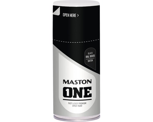 MASTON One spuitlak zijdeglans RAL 9005 zwart 150 ml Maston spuitbus met de tekst One, kleur zwart RAL 9005, zijdeglans