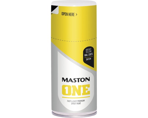 MASTON One spuitlak zijdeglans RAL 1021 fel geel 150 ml Maston One spuitlak in helder geel, RAL 1021, voor snelle en eenvoudige toepassing