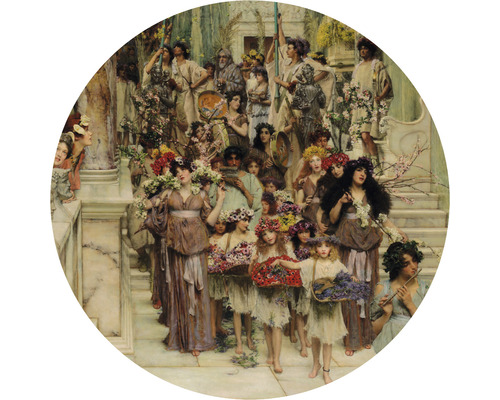 SPECIAL DECORATION Fotobehang vlies Lourens Alma Tadema Spring ø 95 cm Schilderij van een menigte mensen met bloemenkransen