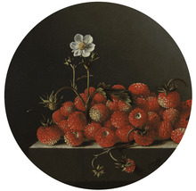 Schilderij met aardbeien en aardbeibloesem