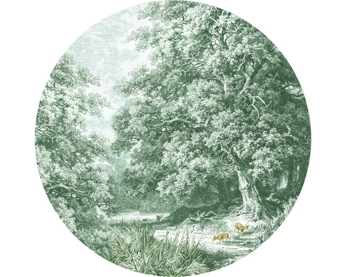 SPECIAL DECORATION Fotobehang vlies Hertjes in het bos ø 95 cm Rond bosbehang met bomen en herten