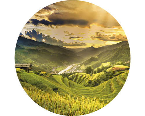 SPECIAL DECORATION Fotobehang vlies Vietnam Mu Chan Chai ø 95 cm Landschap met rijstterrassen, bergen en bewolkte hemel