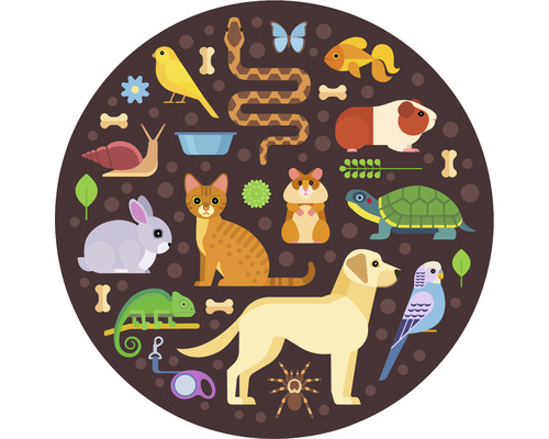 SPECIAL DECORATION Fotobehang vlies Dierenillustraties ø 95 cm Illustratie van diverse huisdieren zoals hond, kat, vogel, reptiel en knaagdier