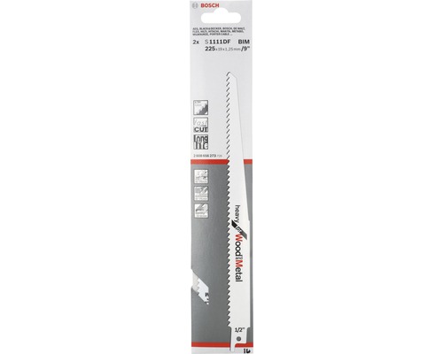 Bosch reciprozaagbladset S 1111 DF, BIM, 2 stuks, 225x19x1,25 millimeter