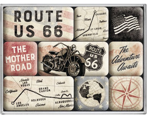 NOSTALGIC-ART Magneten Route 66 Bike Map set van 9