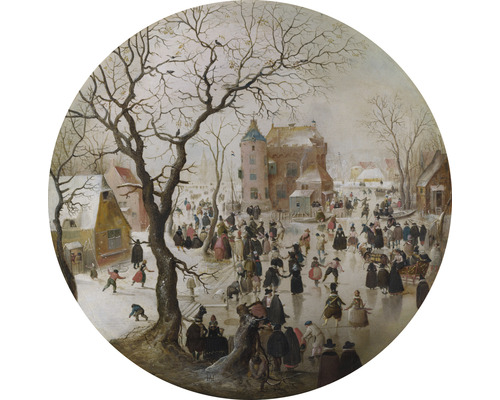 SPECIAL DECORATION Fotobehang vlies Hendrick Avercamp Winterlandschap ø 142,5 cm Historisch schilderij van een winterlandschap met schaatsers voor een stad