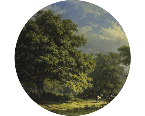 SPECIAL DECORATION Fotobehang vlies George Andries Roth Bentheimse bos ø 142,5 cm Schilderij van een boslandschap met bomen, weide en bewolkte lucht