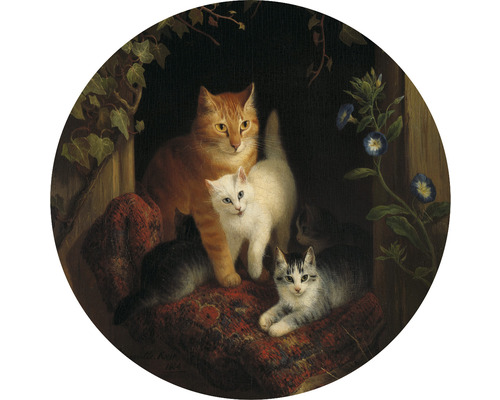 SPECIAL DECORATION Fotobehang vlies Henriette Ronner-Knip Katten ø 142,5 cm Schilderij van een groep katten op een kussen