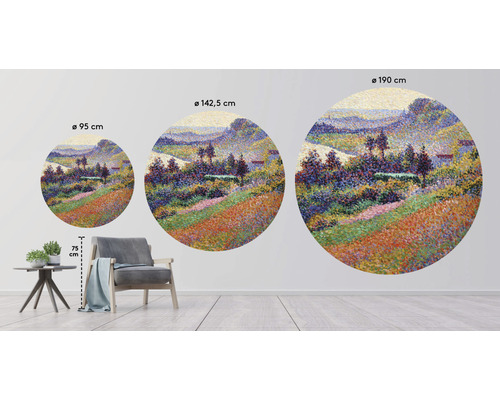 Decoratieve muurschildering met landschapmotief in drie verschillende maten.