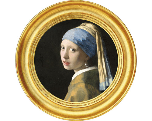 SPECIAL DECORATION Fotobehang vlies Vermeer Meisje met de parel ø 142,5 cm Schilderij van een meisje met een parel in een gouden lijst