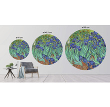 "Decoratieve muurschildering met het schilderij ""Irissen"" van Vincent van Gogh in drie maten"