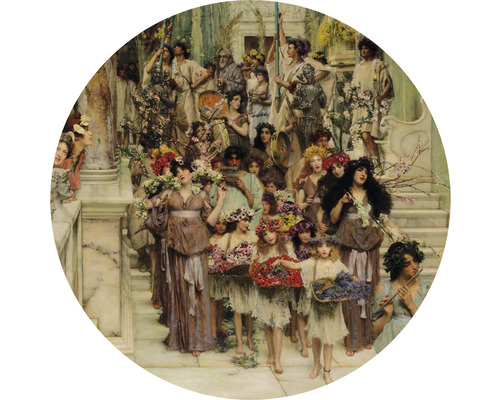 SPECIAL DECORATION Fotobehang vlies Lourens Alma Tadema Spring ø 142,5 cm Schilderij van een processie van mensen met bloemen en muziekinstrumenten.