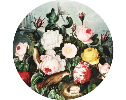 SPECIAL DECORATION Fotobehang vlies Thornton Bloemen en vogels ø 142,5 cm Rozenstilleven met vogels en insecten als illustratie