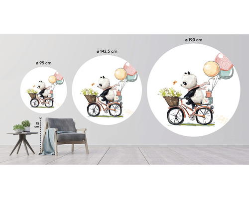 Muursticker met panda op fiets in verschillende formaten