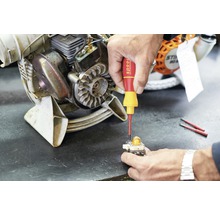 Reparatie van een motorzeis met schroevendraaier