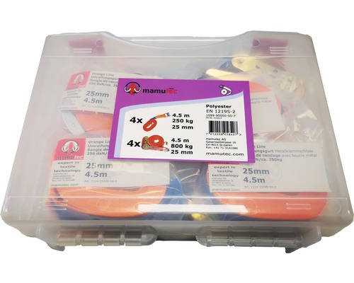 Set spanbanden in transparante kunststof koffer