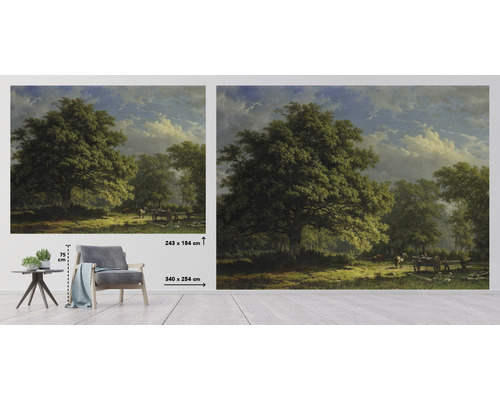 Behang met boomlandschap en afmetingen