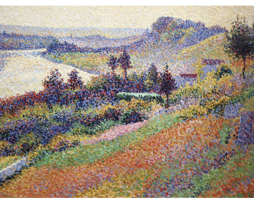 SPECIAL DECORATION Fotobehang vlies Signac Seine Herblay 243x184 cm Schilderij van een landschap met rivier in de stijl van het pointillisme