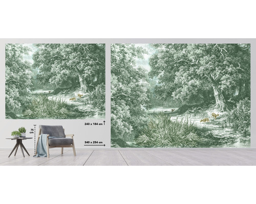 Fotobehang met boslandschap, dieren en beekje